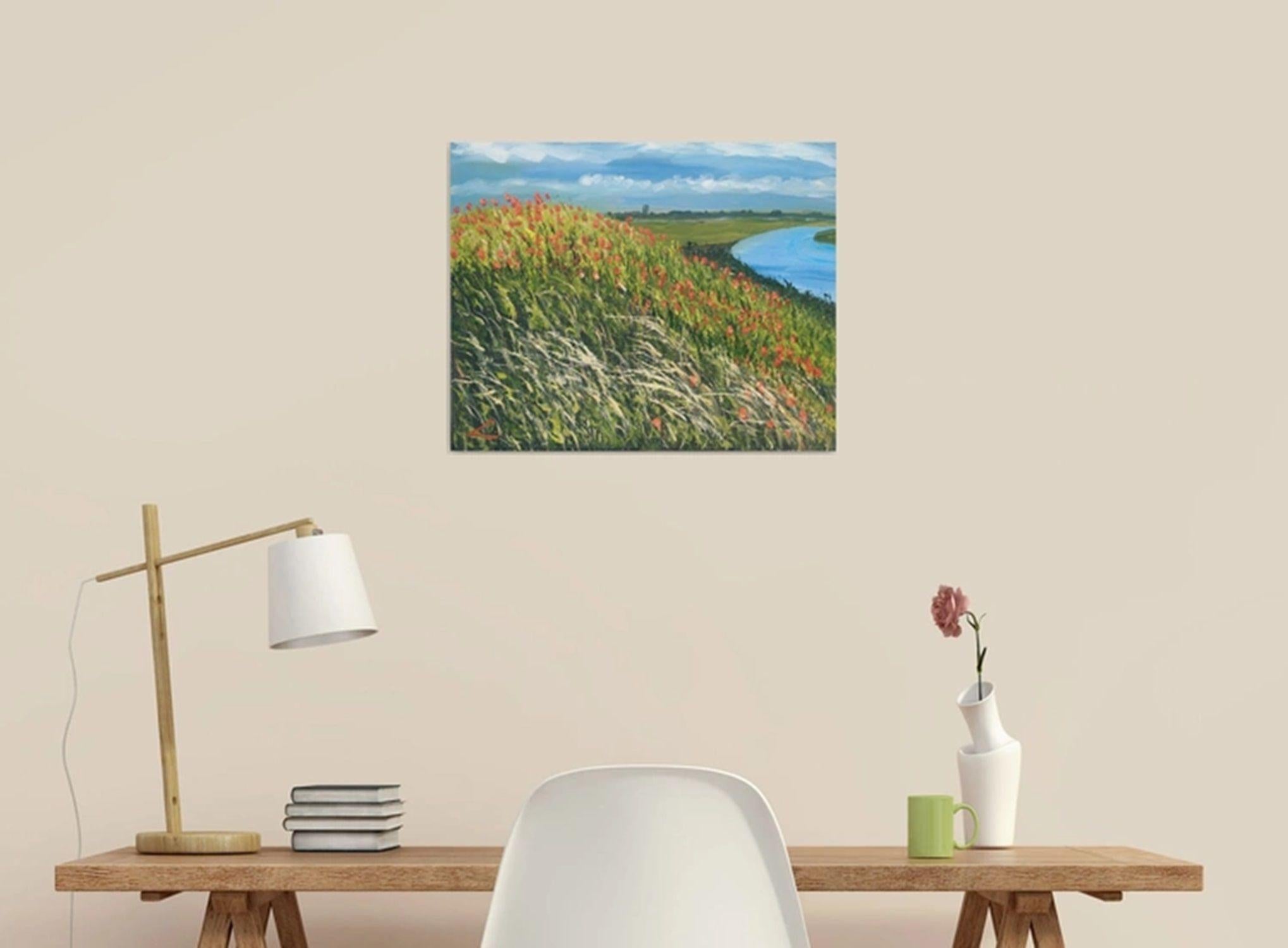 Landschaft mit Mohnblumen 4, Gemälde, Öl auf Leinwand im Angebot 1