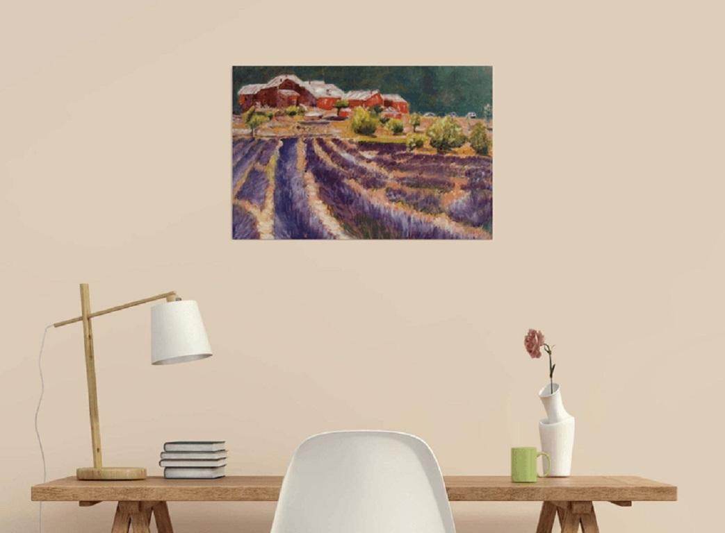 Landscape painting with lavenda fields and a house in the background. :: Painting :: Impressionist :: This piece comes with an official certificate of authenticity signed by the artist :: Ready to Hang: Yes :: Signed: Yes :: Signature Location: on