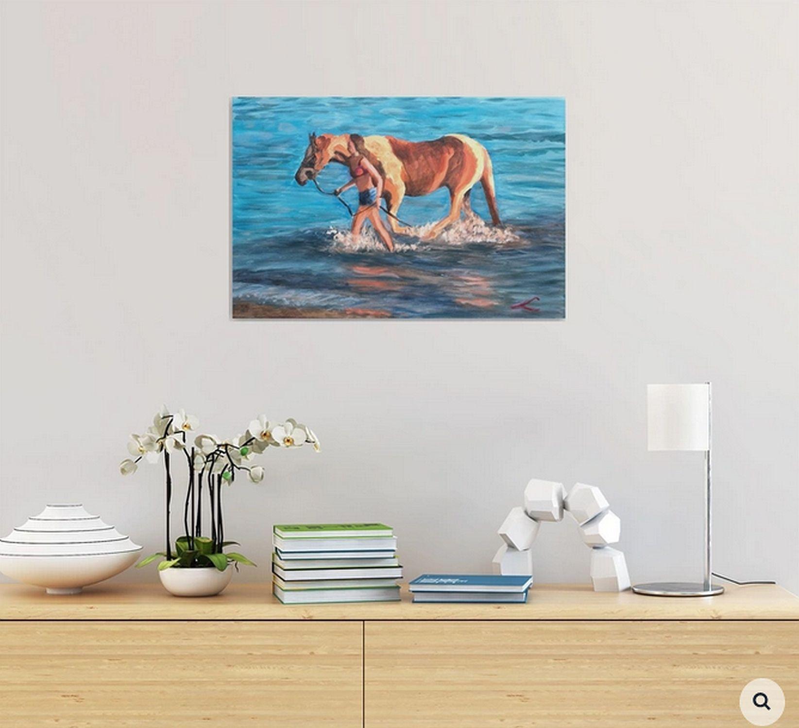Leading a Horse, Gemälde, Öl auf Leinwand (Expressionismus), Painting, von Elena Sokolova