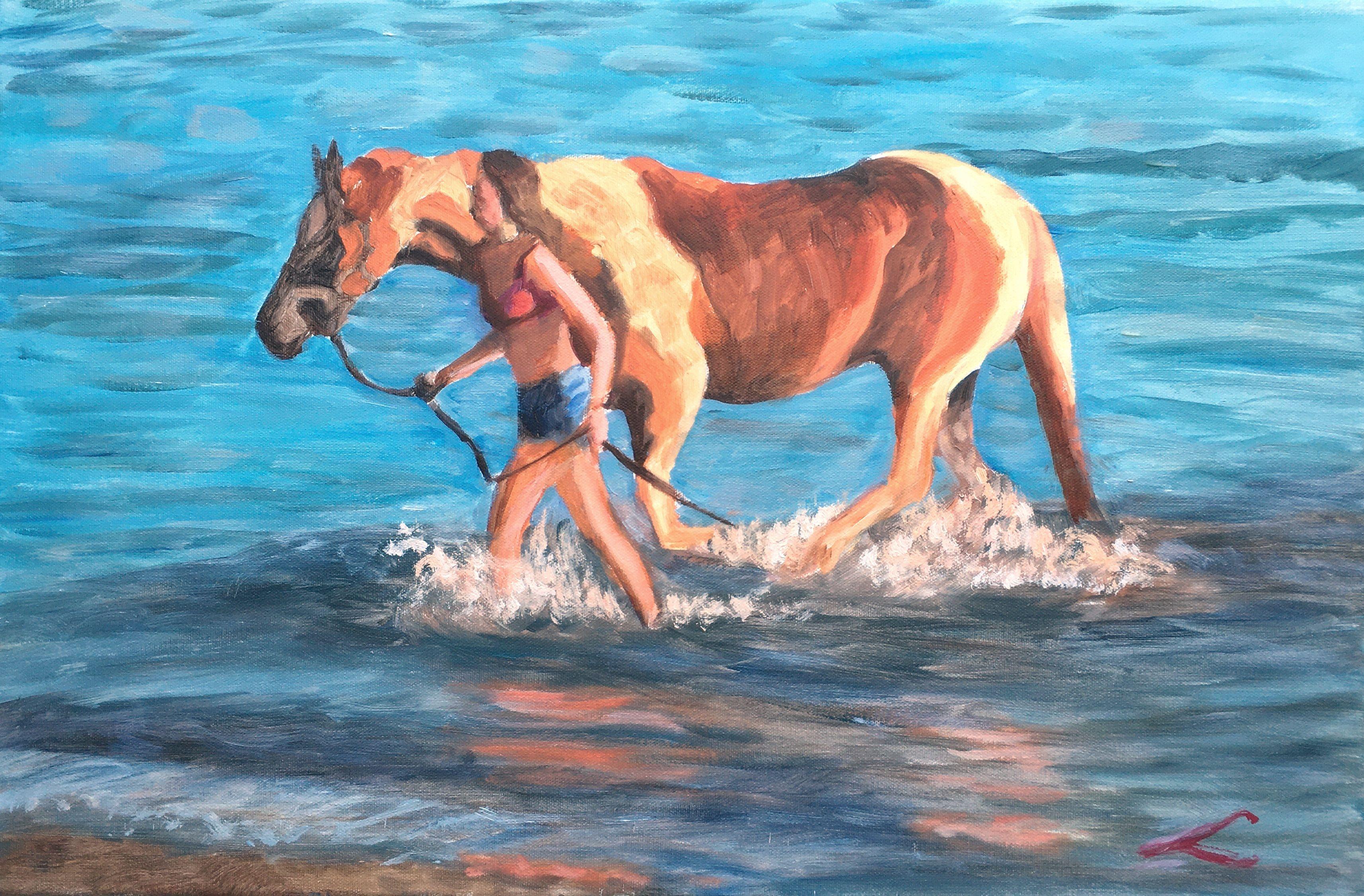 Leading a Horse, Gemälde, Öl auf Leinwand