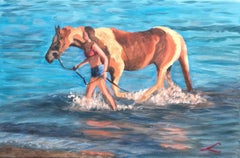 Leading a horse, Painting, Oil on Canvas