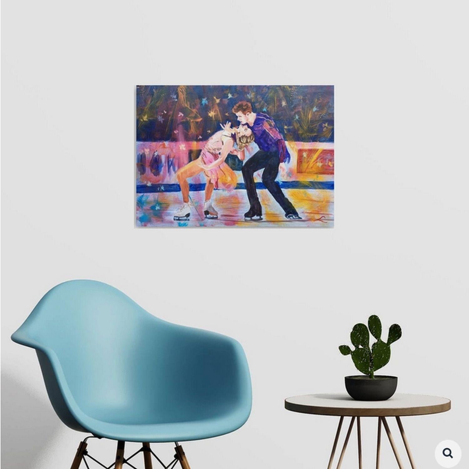 Figure scating ice dance pair, painted by oil on canvas :: Painting :: Impressionist :: This piece comes with an official certificate of authenticity signed by the artist :: Ready to Hang: Yes :: Signed: Yes :: Signature Location: on front :: Canvas