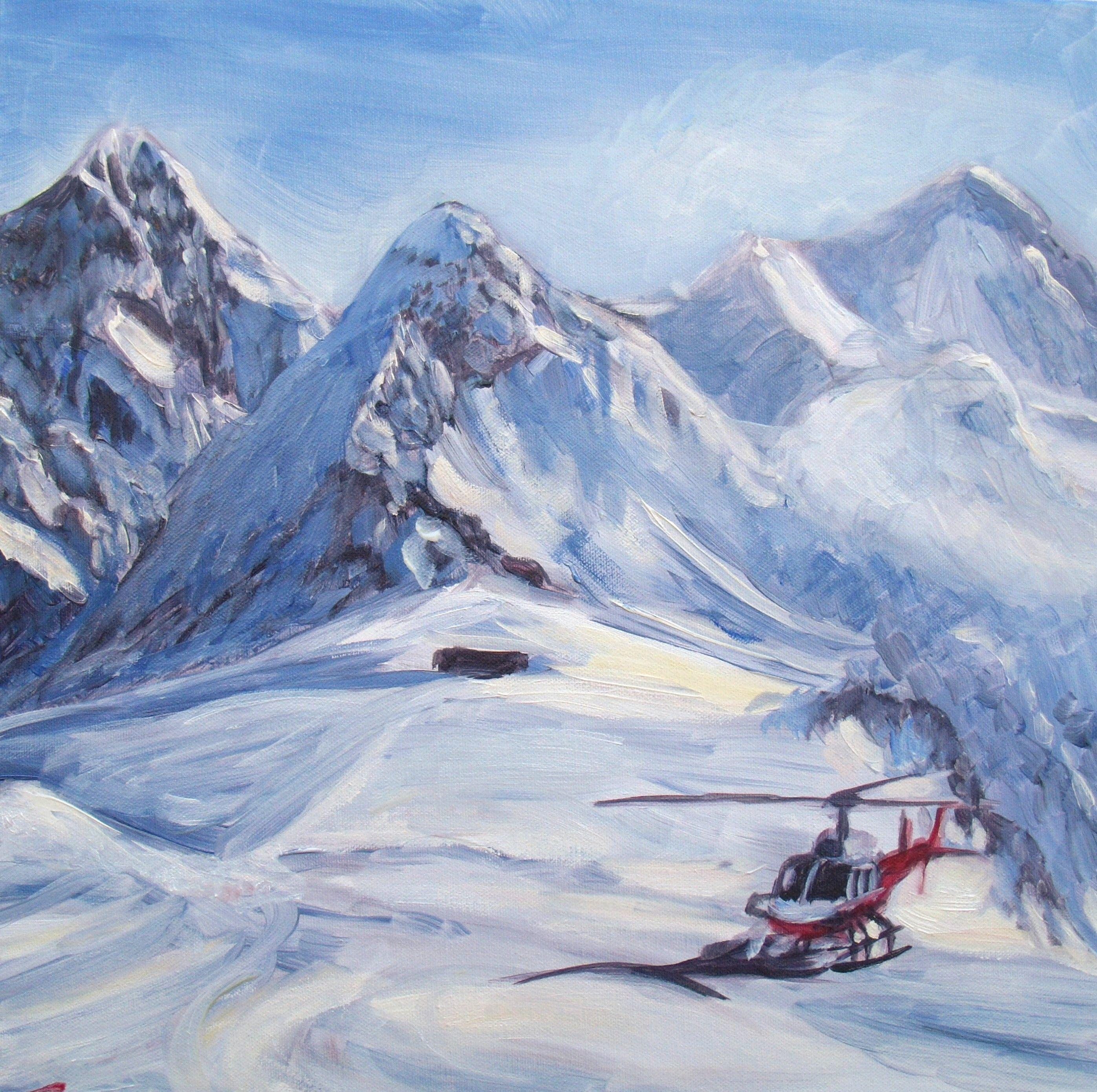 Winter alpine landscape, painted by oil on canvas. Studio painting done after the plain air on the location. :: Painting :: Impressionist :: This piece comes with an official certificate of authenticity signed by the artist :: Ready to Hang: Yes ::