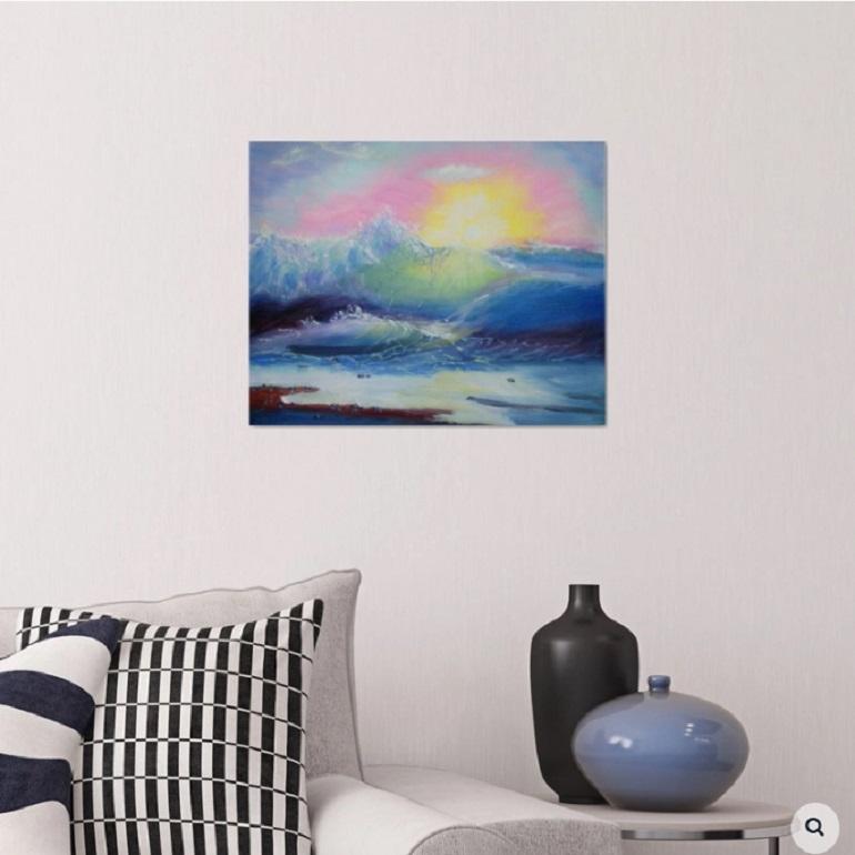 Seascape in a sunrise, painted by oil on canvas :: Painting :: Impressionist :: This piece comes with an official certificate of authenticity signed by the artist :: Ready to Hang: Yes :: Signed: Yes :: Signature Location: on front :: Canvas ::