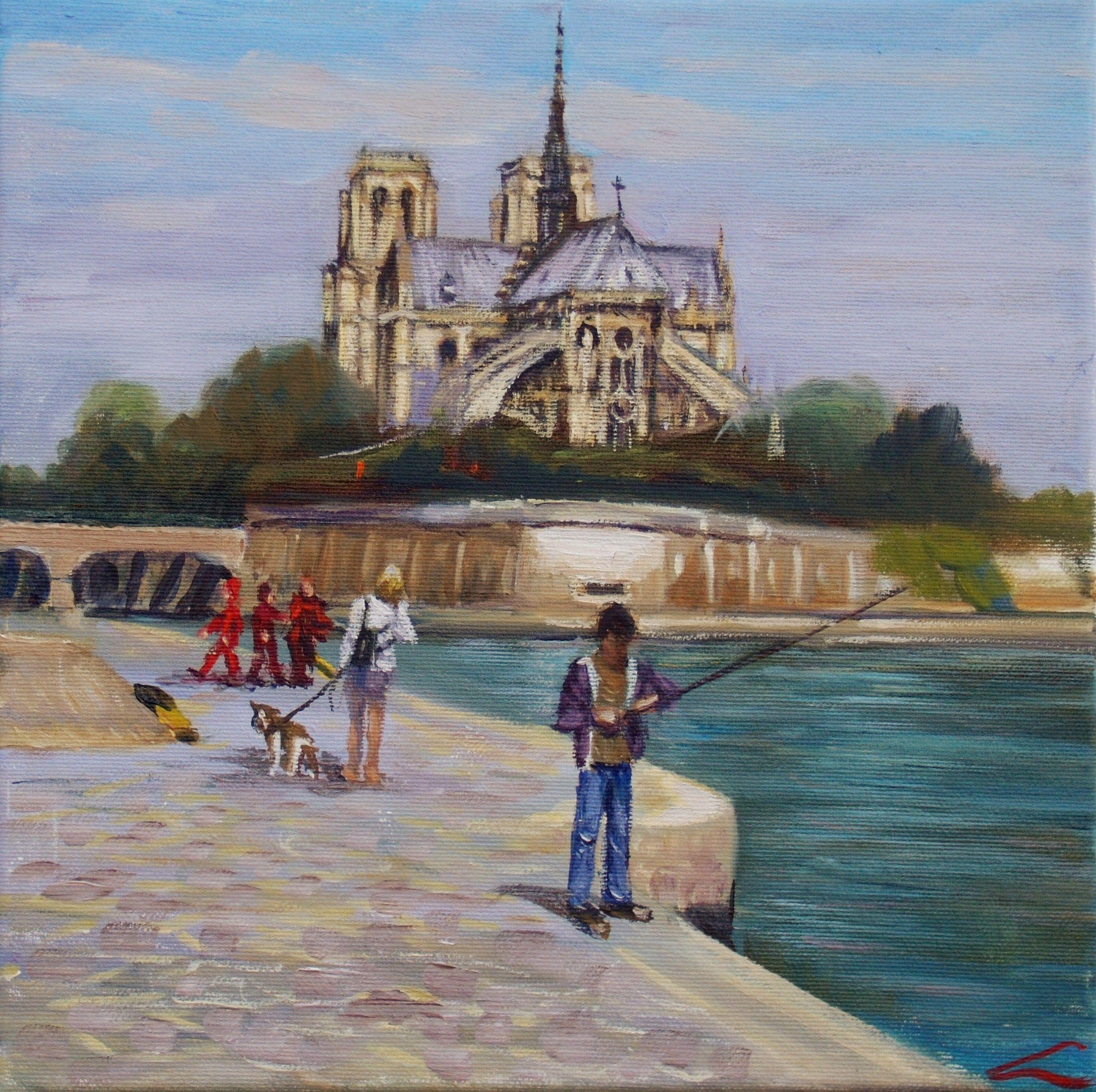 Notre-Dame de Paris, plain air painting done one year before the fire. :: Painting :: Impressionist :: This piece comes with an official certificate of authenticity signed by the artist :: Ready to Hang: Yes :: Signed: Yes :: Signature Location: on