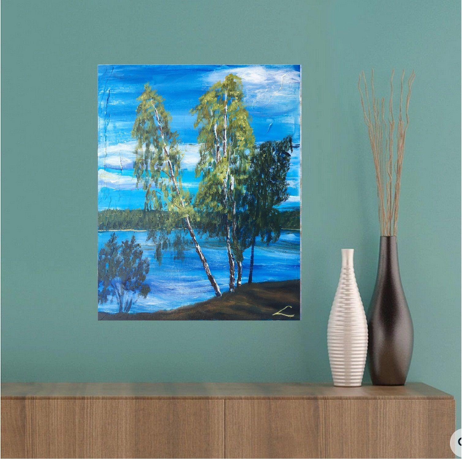 Bouleaux du lac du pasteur, Peinture, Huile sur toile - Impressionnisme Painting par Elena Sokolova