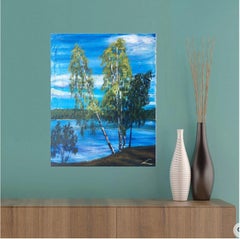 Pastor's lake birches, Painting, Oil on Canvas