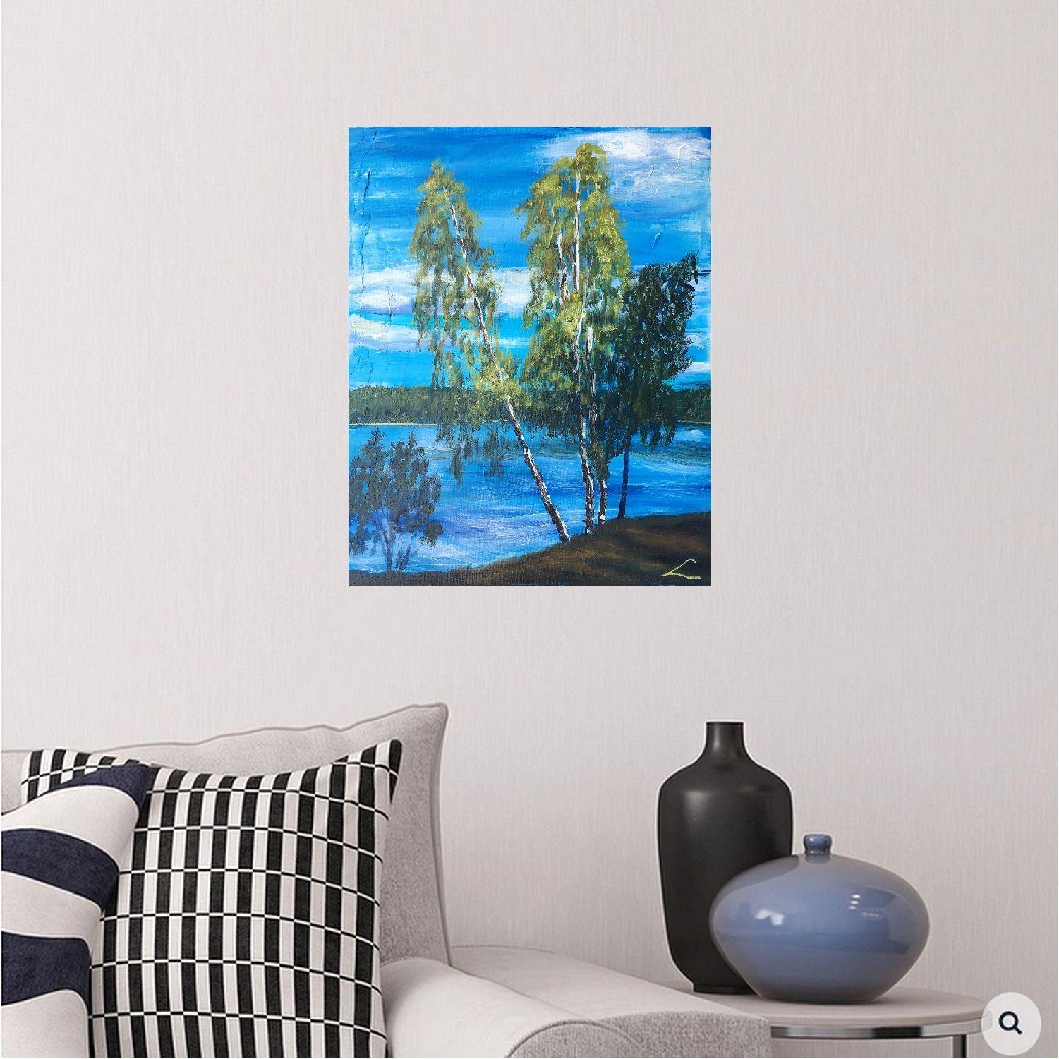 Bouleaux du lac du pasteur, Peinture, Huile sur toile en vente 1