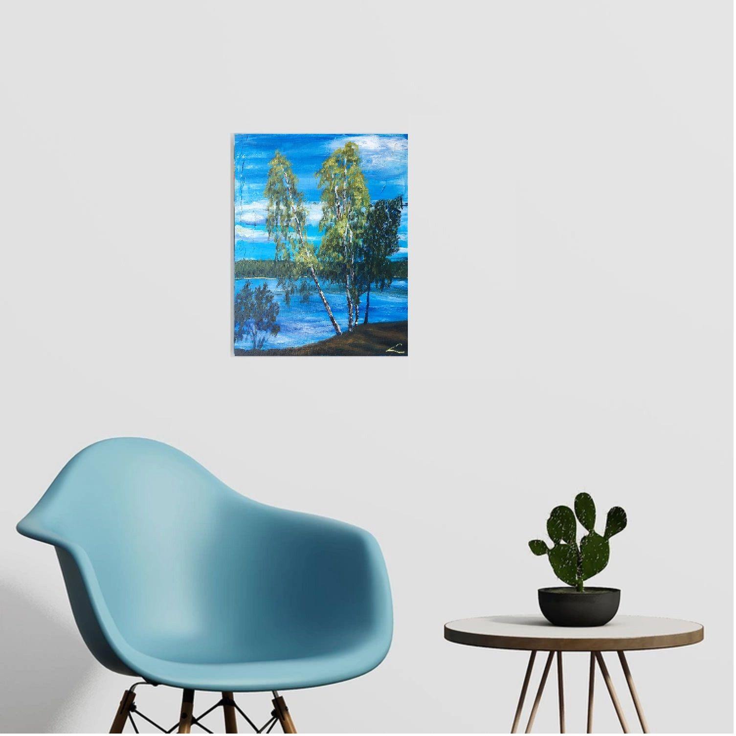 Bouleaux du lac du pasteur, Peinture, Huile sur toile en vente 2