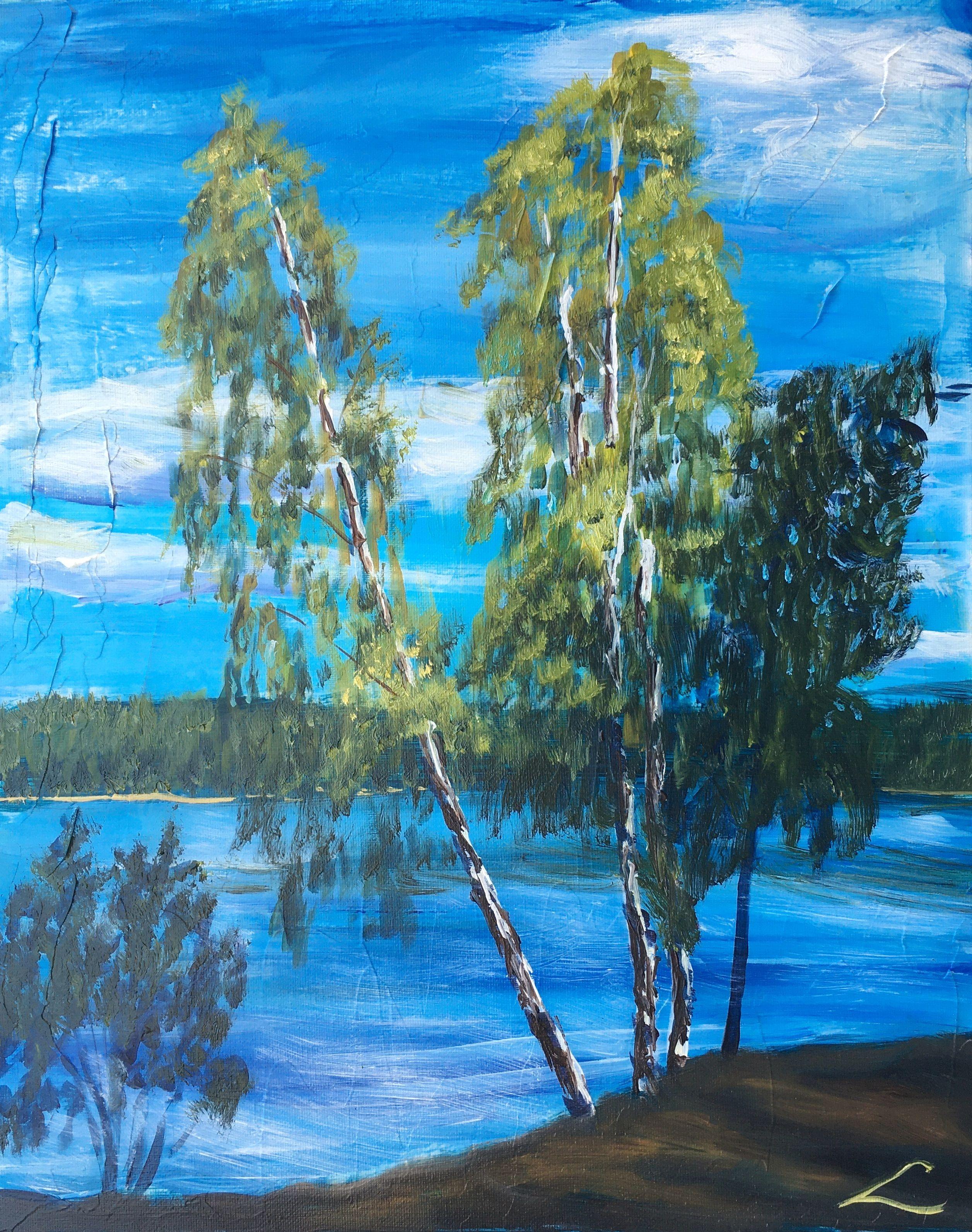 Pastor's Lake birches, Gemälde, Öl auf Leinwand