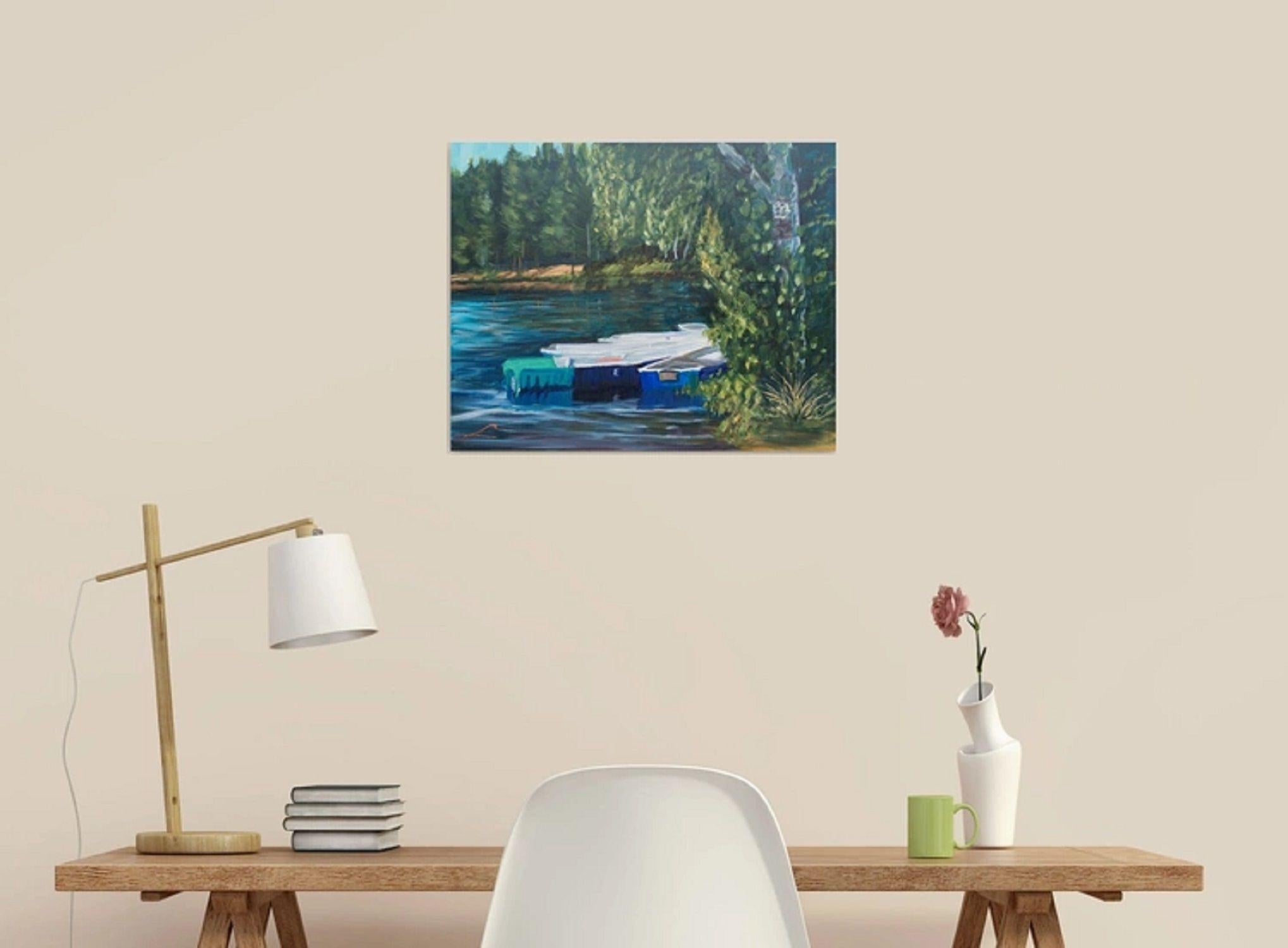 Pastor's lake boats, Painting, Oil on Canvas For Sale 3