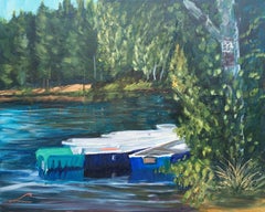 Pastor's lake boats, Painting, Oil on Canvas