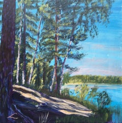 Pastor's lake trees, Painting, Oil on Canvas