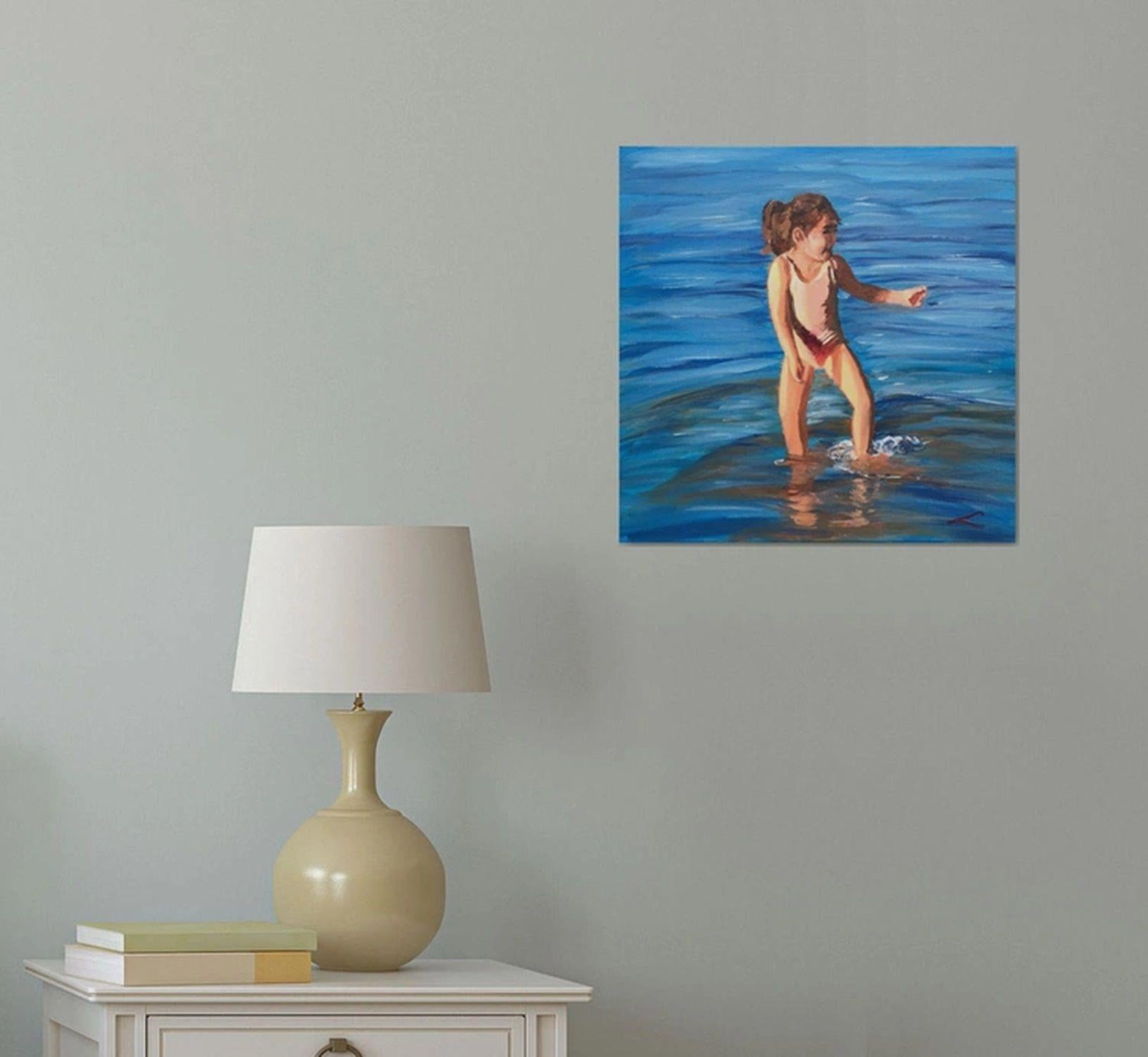 Verspielter Moment, Gemälde, Öl auf Leinwand im Angebot 1