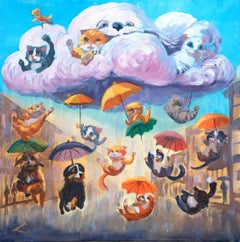 Lluvia de perros y gatos, Pintura, Óleo sobre lienzo