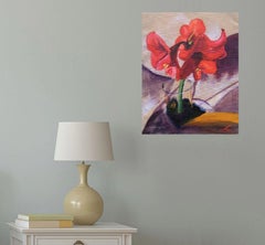 Red amaryllis, Painting, Oil on Canvas