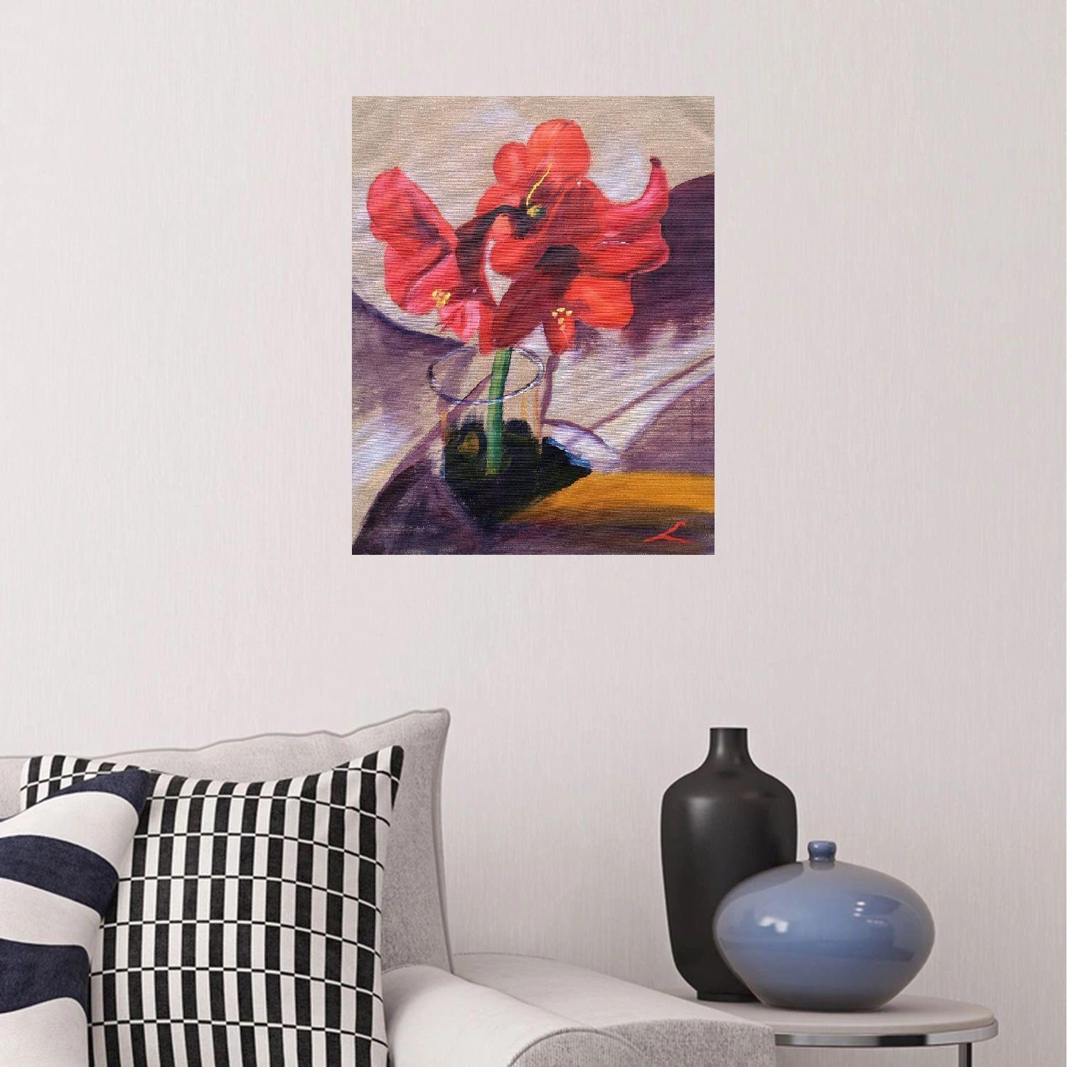 Red amaryllis, Painting, Oil on Canvas For Sale 3