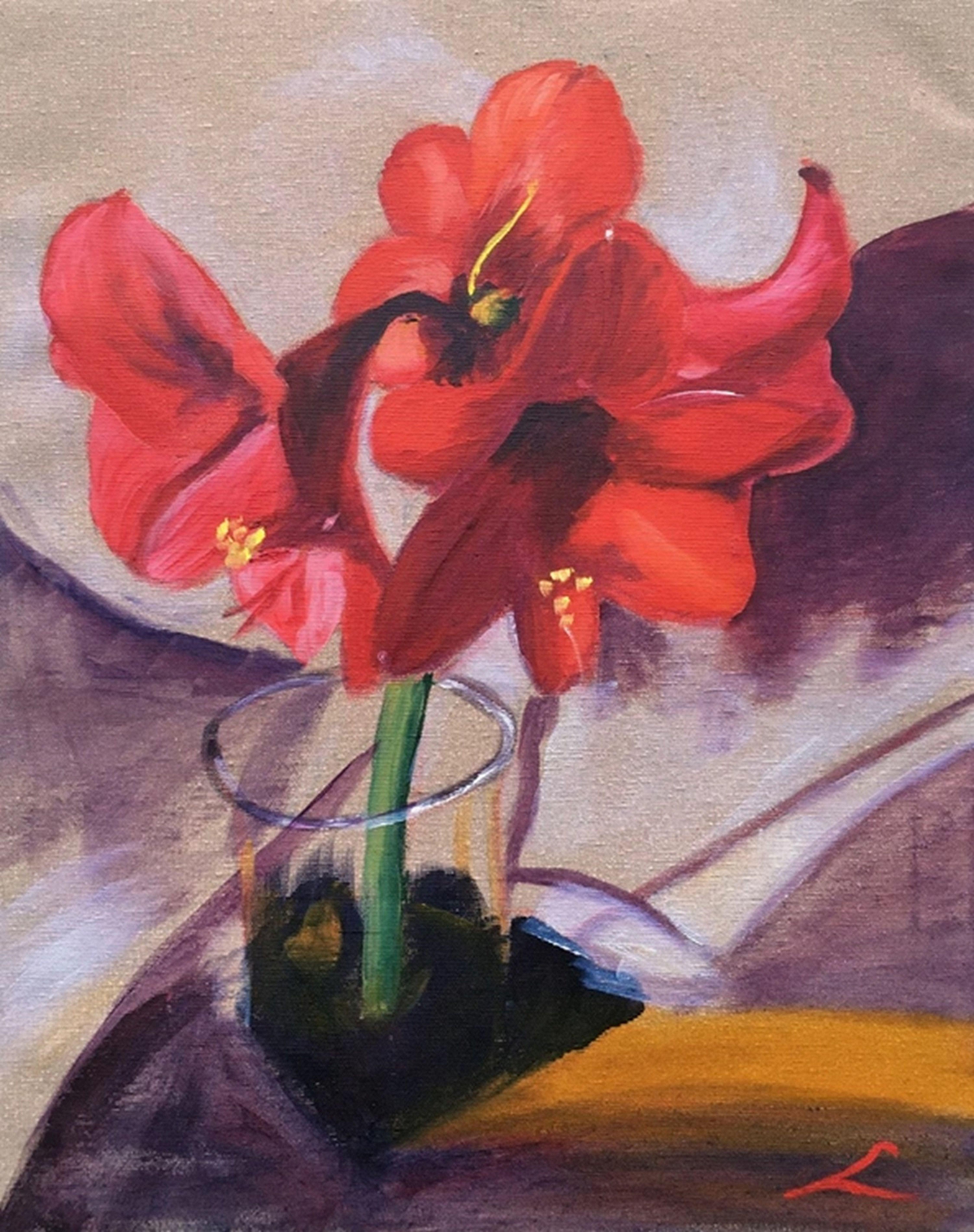 Roter Amaryllis, Gemälde, Öl auf Leinwand