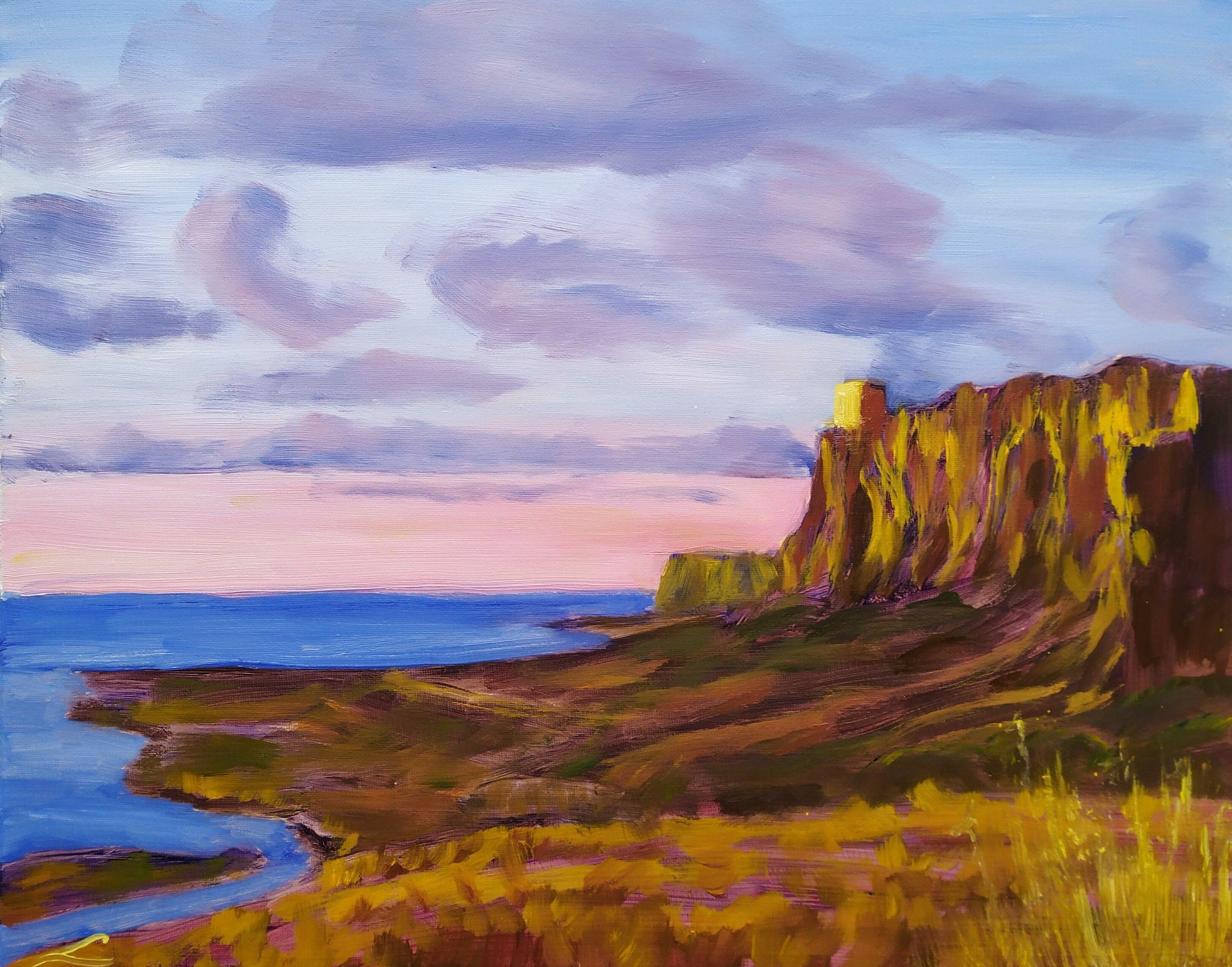 Elena Sokolova Abstract Painting – Rocks at the sunset, Gemälde, Öl auf Leinwand