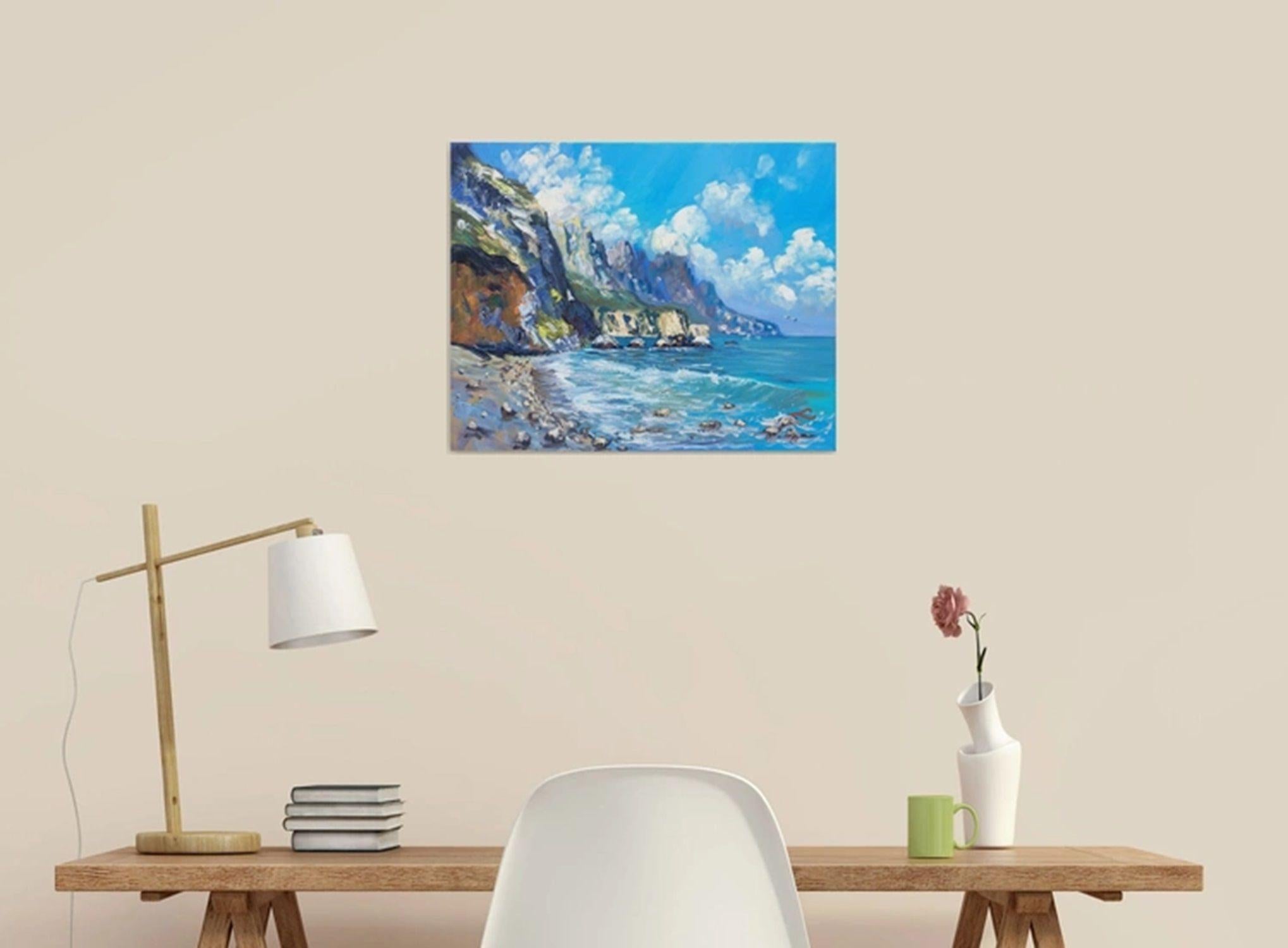 Paisaje marino rocoso, Pintura, Óleo sobre lienzo - Painting Expresionismo abstracto de Elena Sokolova