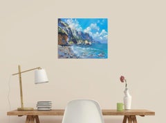 Bergige Meereslandschaft, Gemälde, Öl auf Leinwand