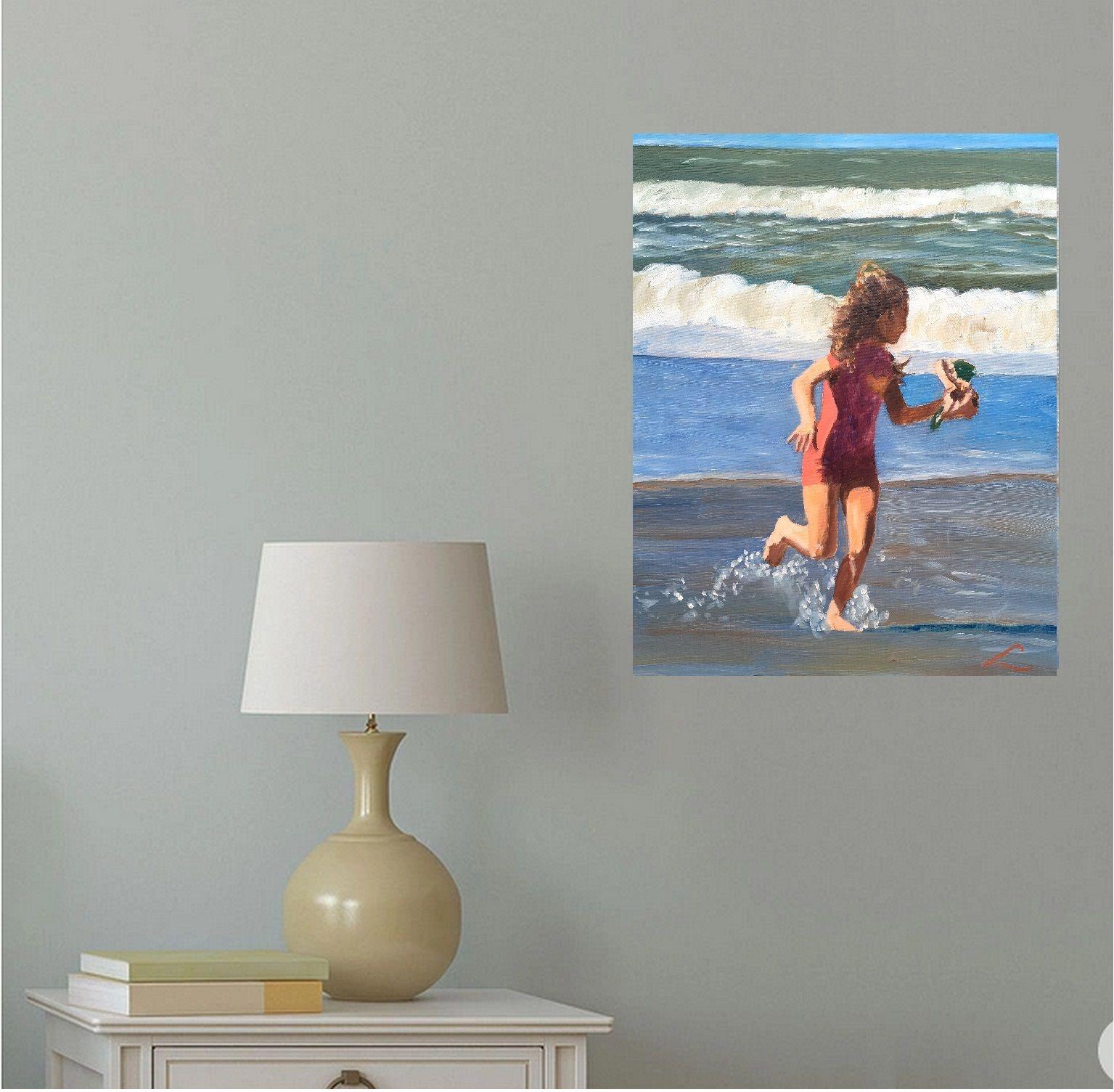 Running from the wave 3, Gemälde, Öl auf Leinwand (Impressionismus), Painting, von Elena Sokolova