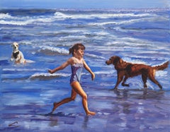 Correr con perros mojados, Pintura, Óleo sobre lienzo