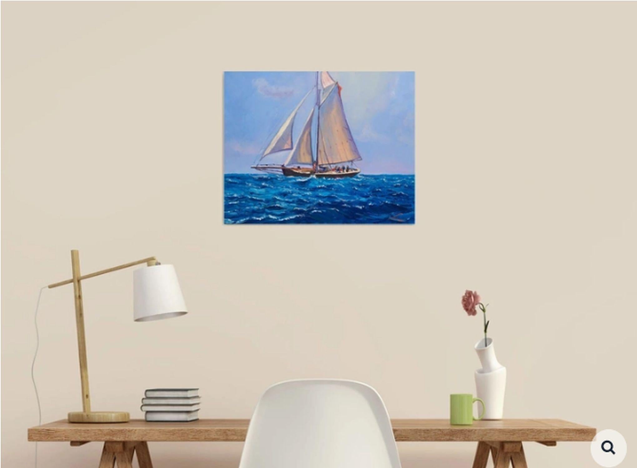 Seascape with a sail boat? painted by oil on canvas. :: Painting :: Impressionist :: This piece comes with an official certificate of authenticity signed by the artist :: Ready to Hang: Yes :: Signed: Yes :: Signature Location: on front :: Canvas ::