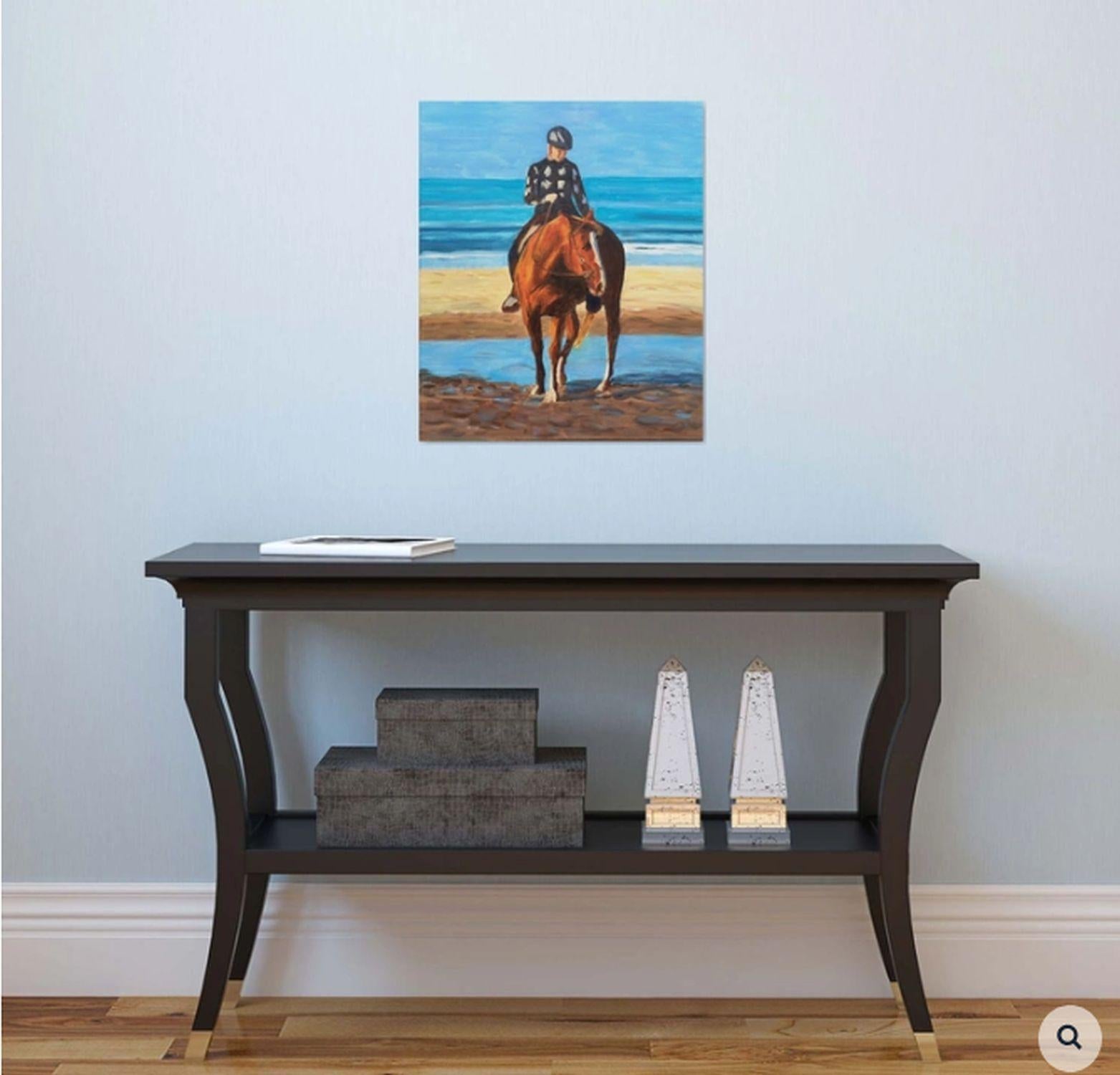 Girl on the horse at the sea, pinted by oil on canvas, :: Painting :: Impressionist :: This piece comes with an official certificate of authenticity signed by the artist :: Ready to Hang: Yes :: Signed: Yes :: Signature Location: on front :: Canvas