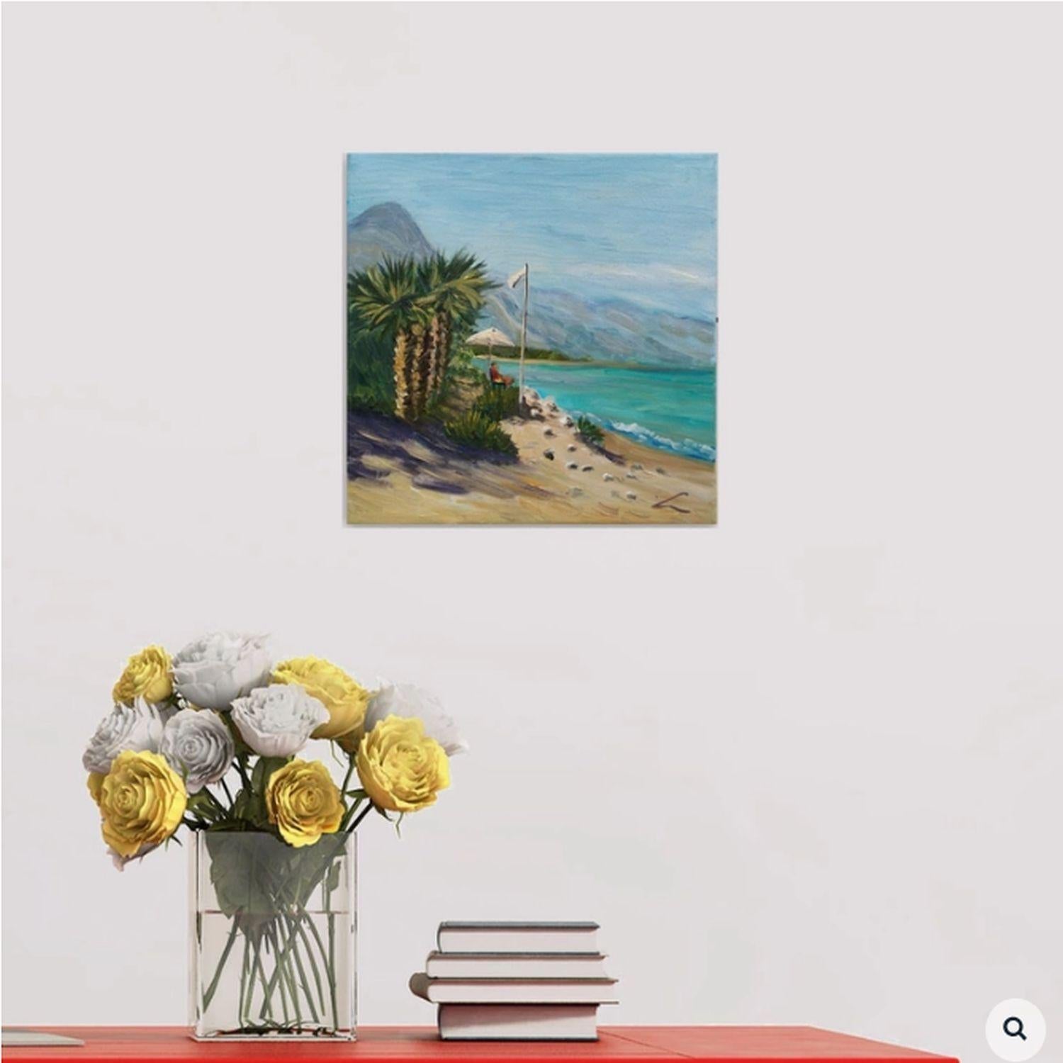 Peinture - Huile sur toile - plage sicilienne en vente 1