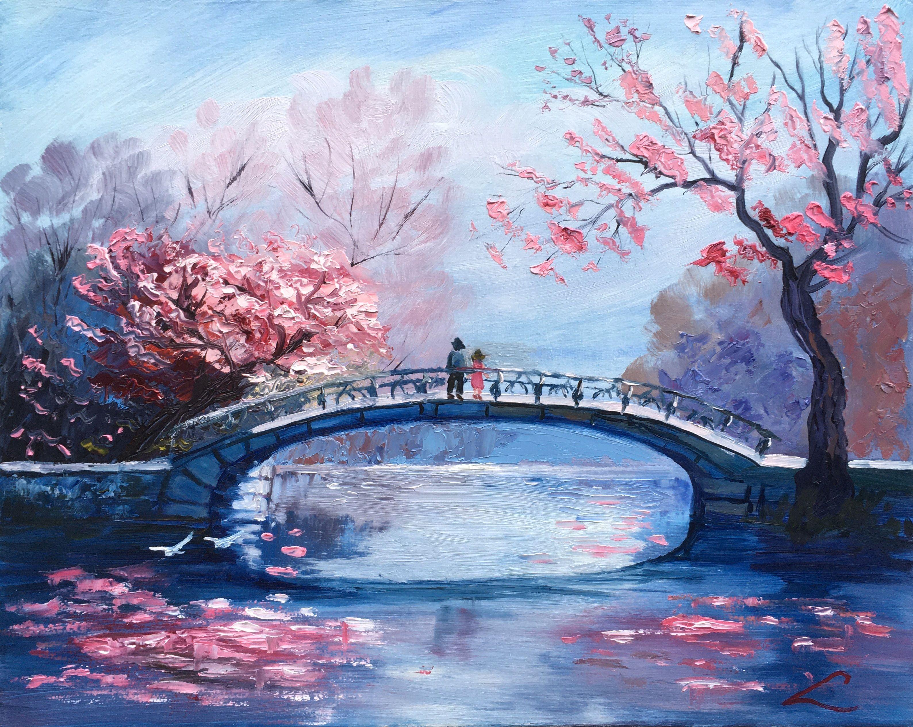 Spring bridge, Gemälde, Öl auf Leinwand