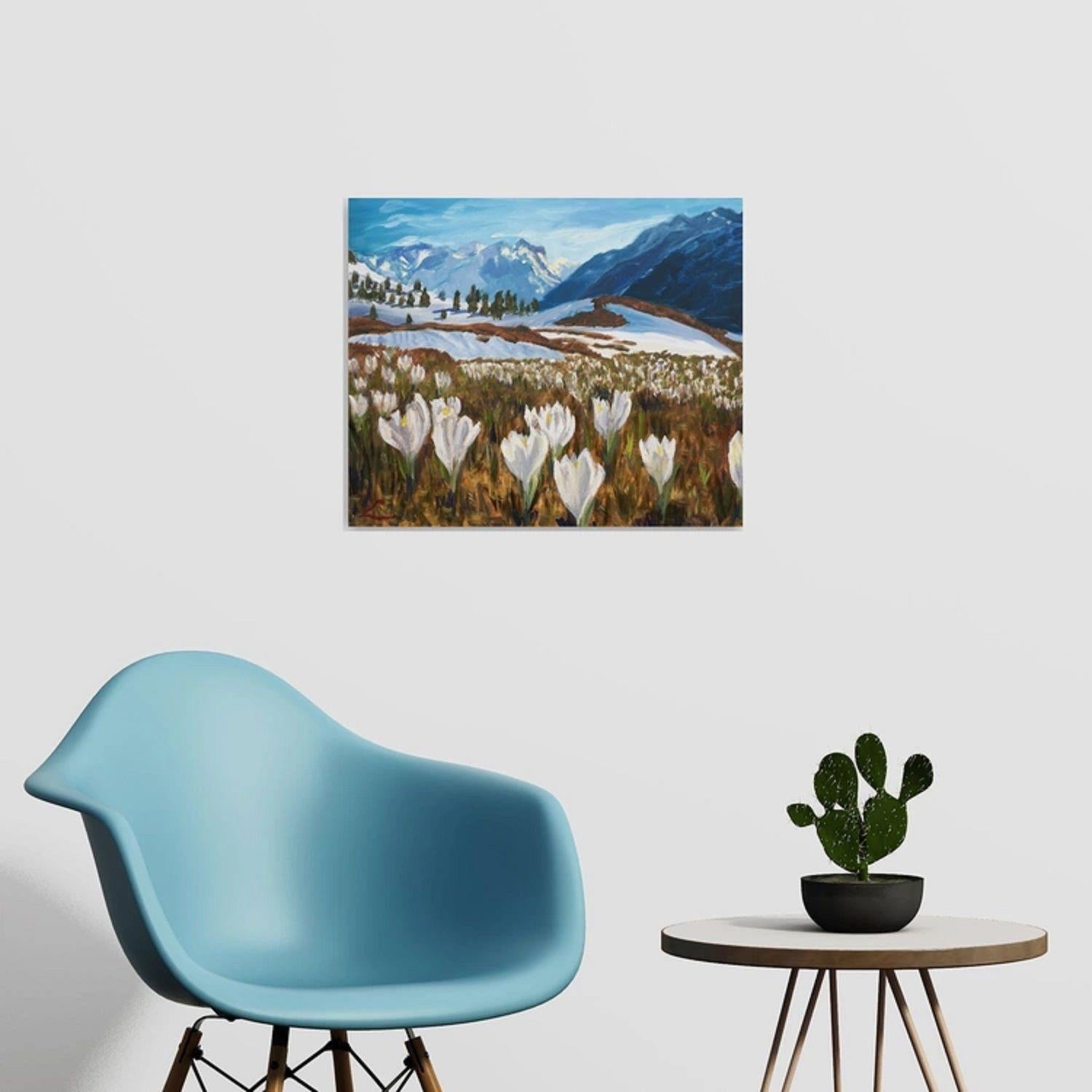 Spring in Alps, Painting, Oil on Canvas For Sale 4