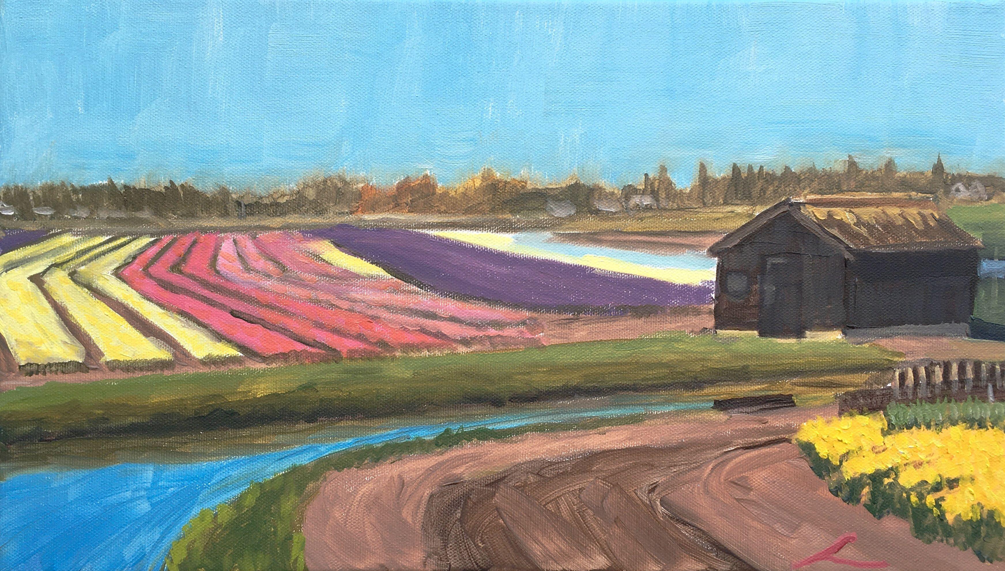 Spring landscape with tulip fields, painted by oil on canvas :: Painting :: Impressionist :: This piece comes with an official certificate of authenticity signed by the artist :: Ready to Hang: Yes :: Signed: Yes :: Signature Location: on front ::