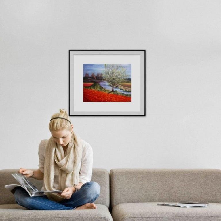 Frühling in Holland, Baum am Kanal, Gemälde, Öl auf Leinwand (Impressionismus), Painting, von Elena Sokolova