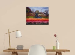 Spring in Holland, tulips worker, Painting, Oil on Canvas