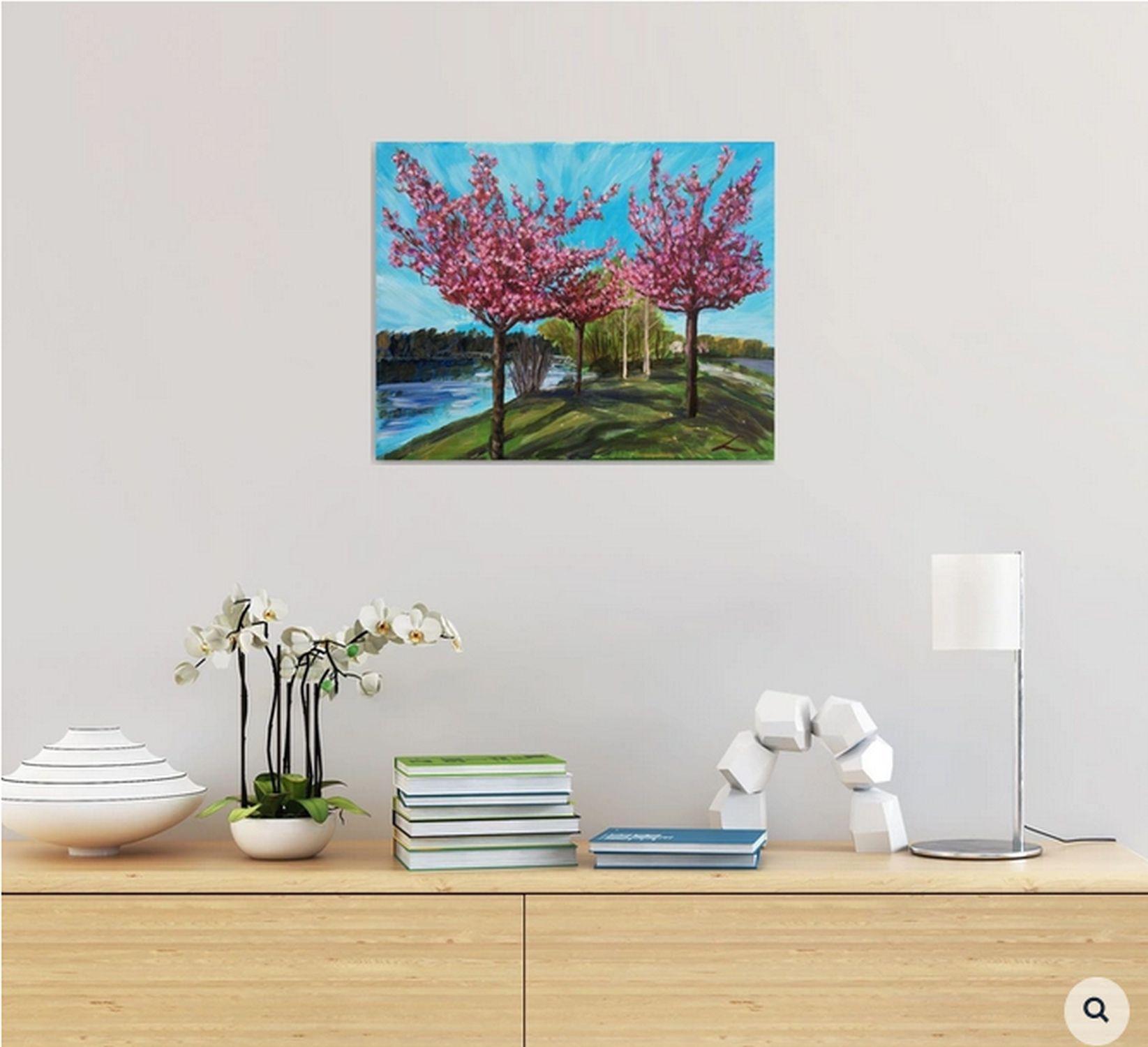 Alberi di primavera, Pittura, Olio su tela - Painting Impressionismo di Elena Sokolova