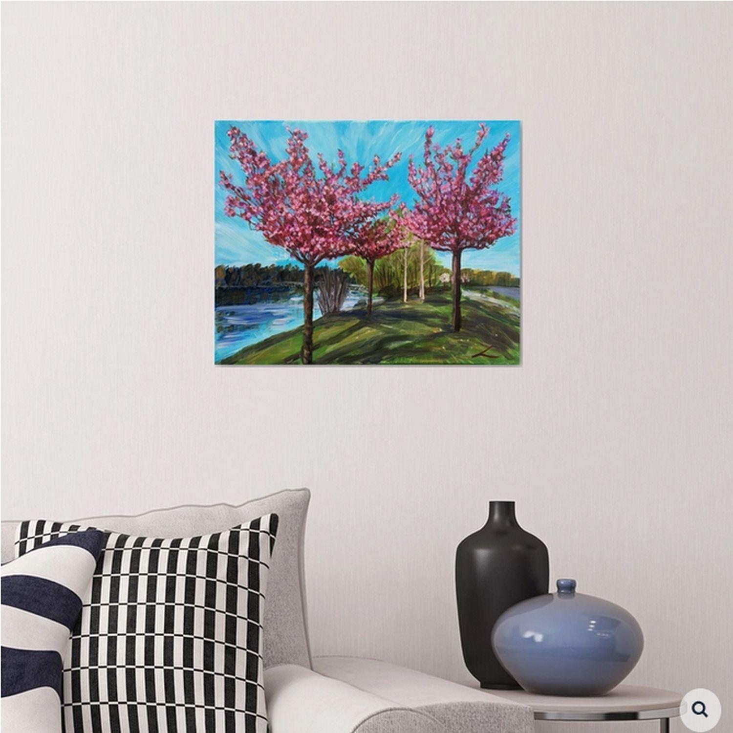 Paesaggio primaverile con alberi, dipinto ad olio su tela. :: Pittura :: Impressionista :: Questo pezzo viene fornito con un certificato ufficiale di autenticità firmato dall'artista :: Pronto da appendere: Yes :: Firmato: Yes :: Posizione della