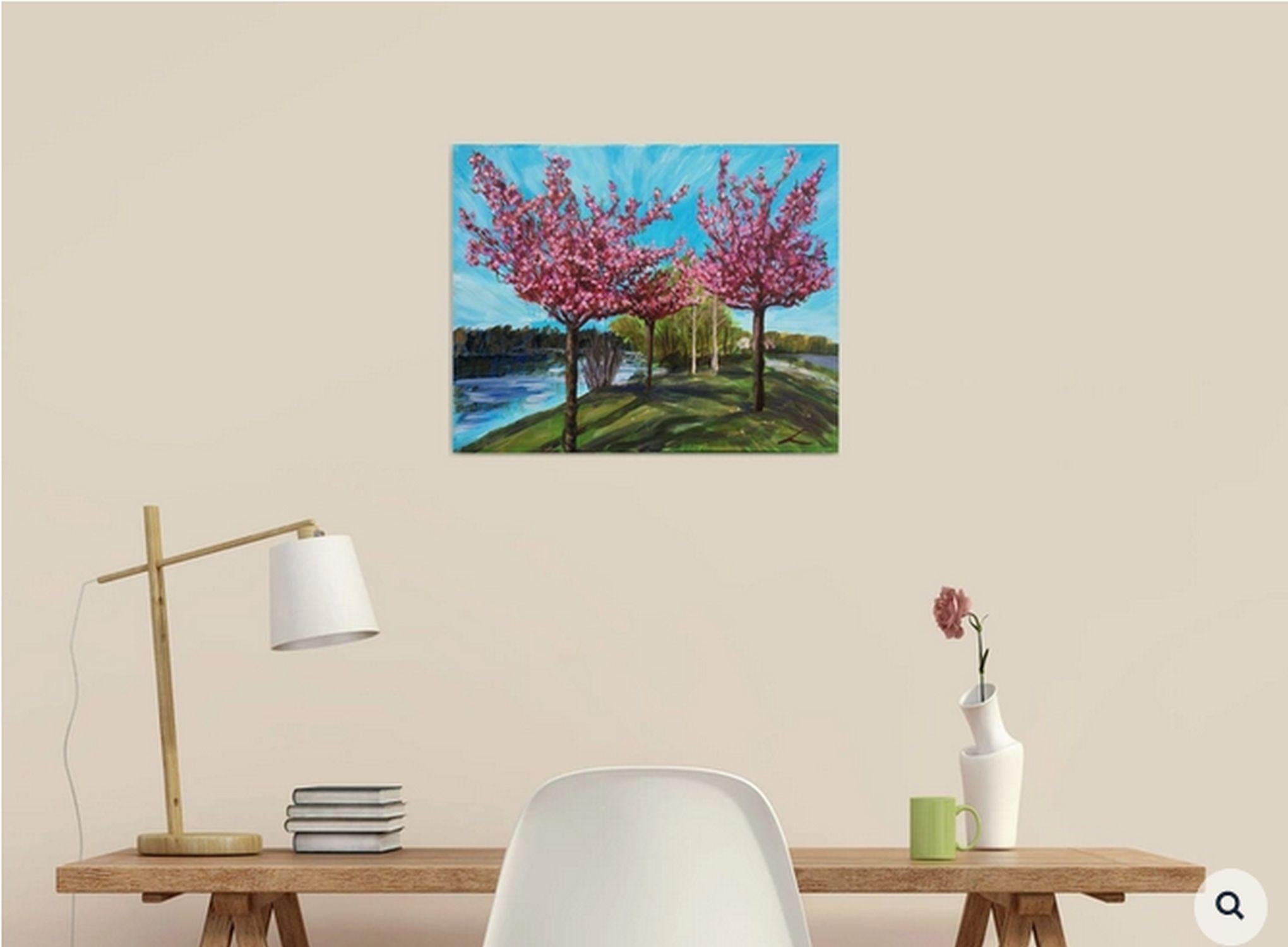 Alberi di primavera, Pittura, Olio su tela in vendita 1