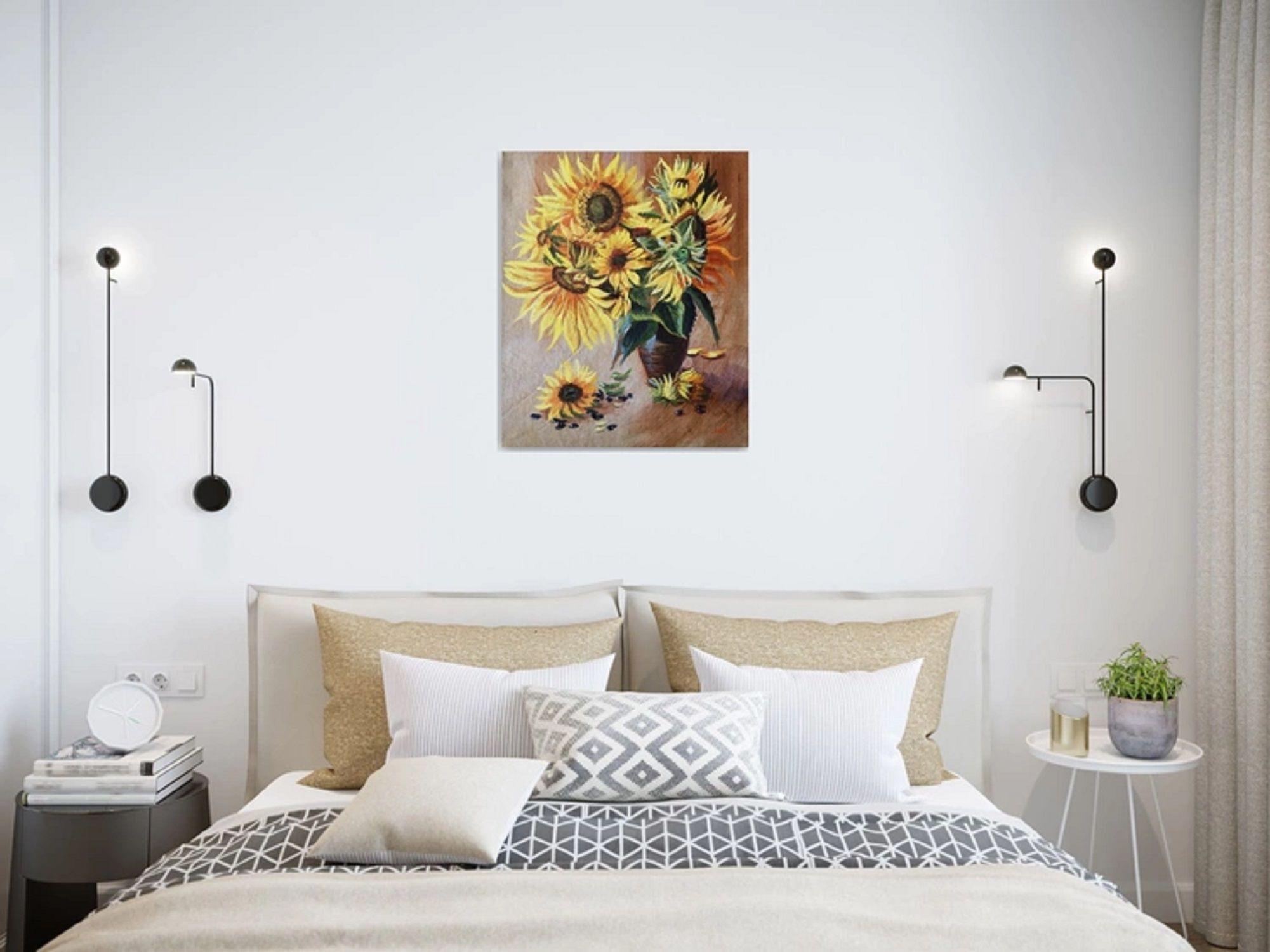 Sunflowers, Painting, Oil on Canvas For Sale 4