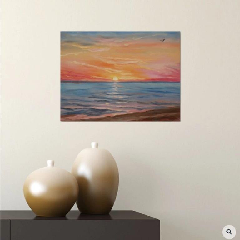 Sea sunset, painted by oil on canvas. :: Painting :: Impressionist :: This piece comes with an official certificate of authenticity signed by the artist :: Ready to Hang: Yes :: Signed: Yes :: Signature Location: on front :: Canvas :: Landscape ::