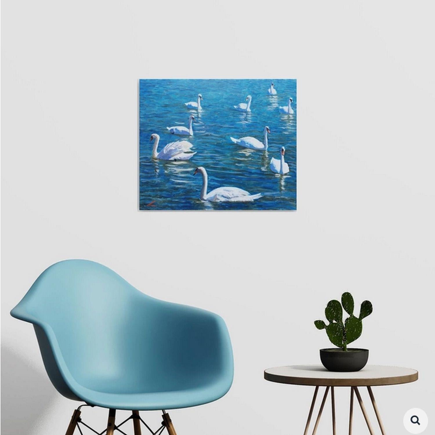 Schwanen 2, Gemälde, Öl auf Leinwand (Impressionismus), Painting, von Elena Sokolova