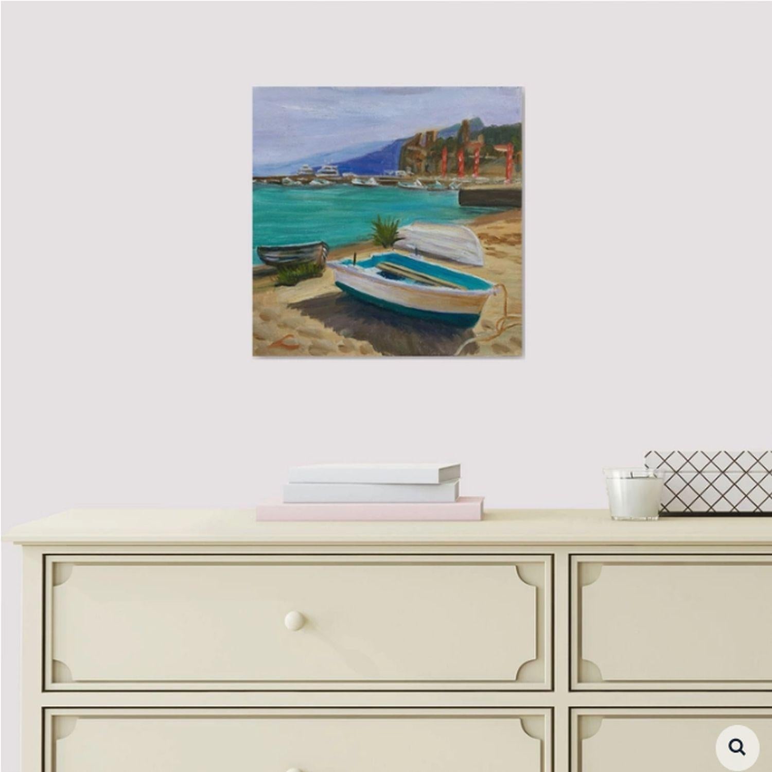 Oil on canvas plain air painting of the boats at Cefalu harbour. :: Painting :: Impressionist :: This piece comes with an official certificate of authenticity signed by the artist :: Ready to Hang: Yes :: Signed: Yes :: Signature Location: on front