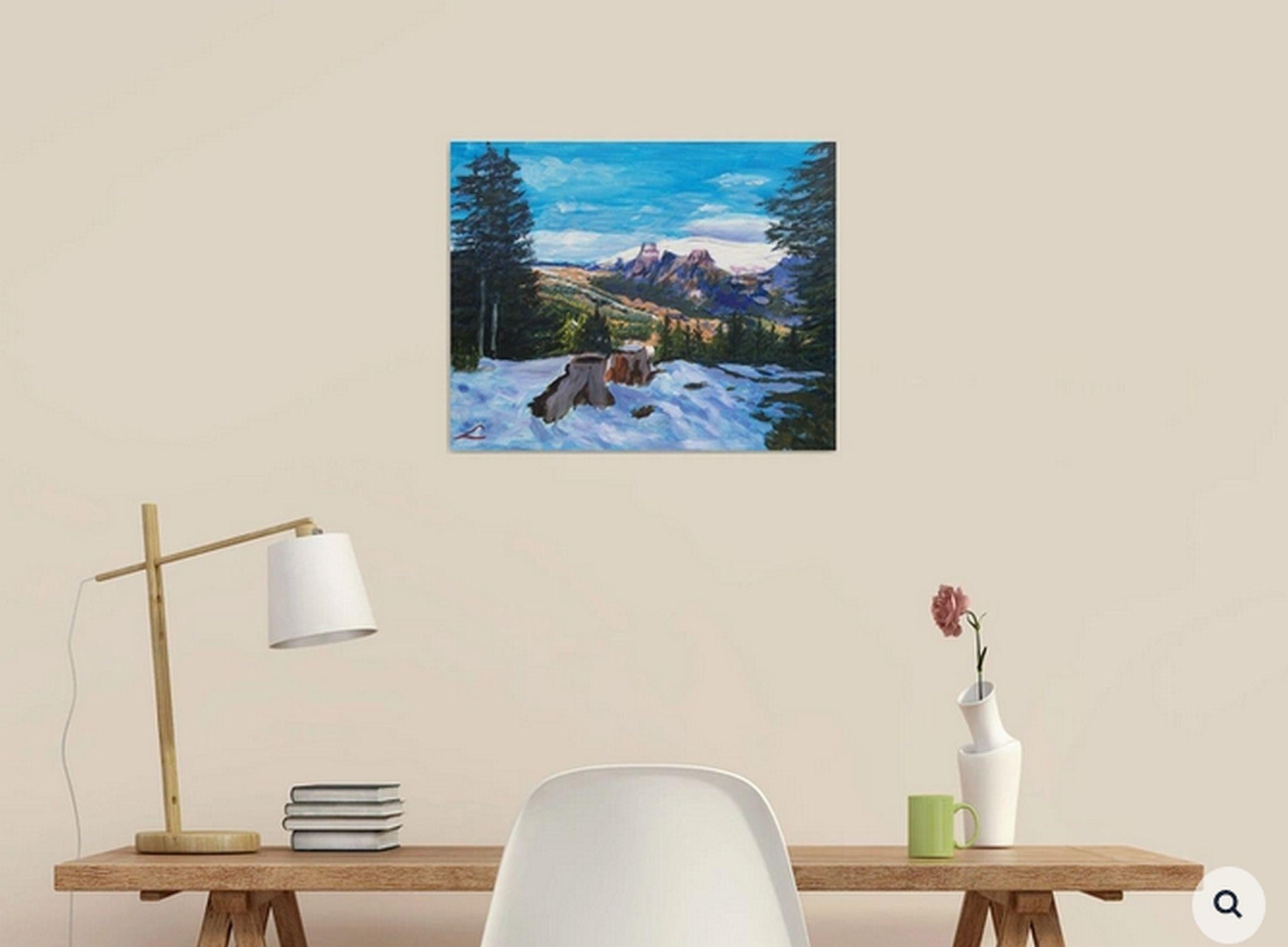 Der letzte Schnee, Gemälde, Öl auf Leinwand im Angebot 1