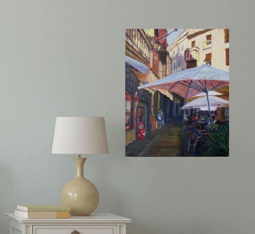 Street view of the old historical spanish city, painted by oil on canvas. :: Painting :: Impressionist :: This piece comes with an official certificate of authenticity signed by the artist :: Ready to Hang: Yes :: Signed: Yes :: Signature Location: