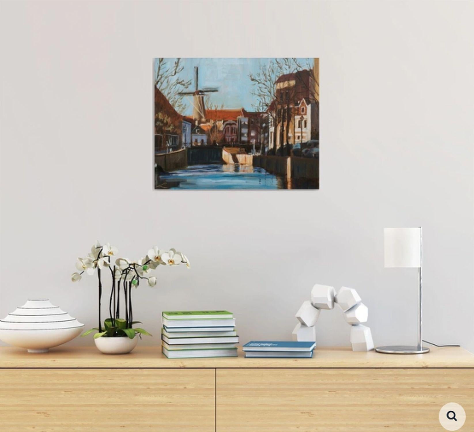 The view of Schiedam, Painting, Oil on Canvas For Sale 2