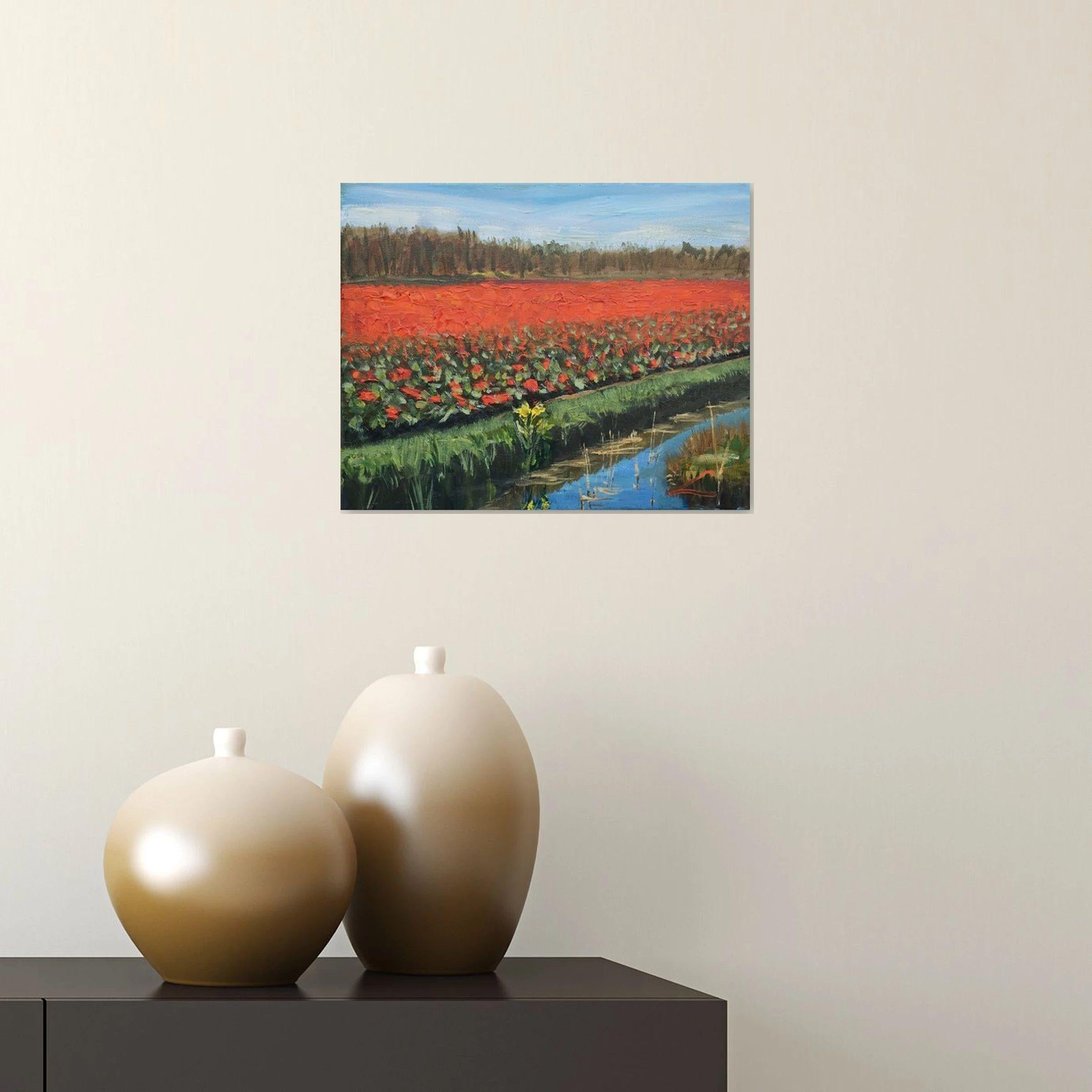 Tulip fields, Painting, Oil on Canvas For Sale 1