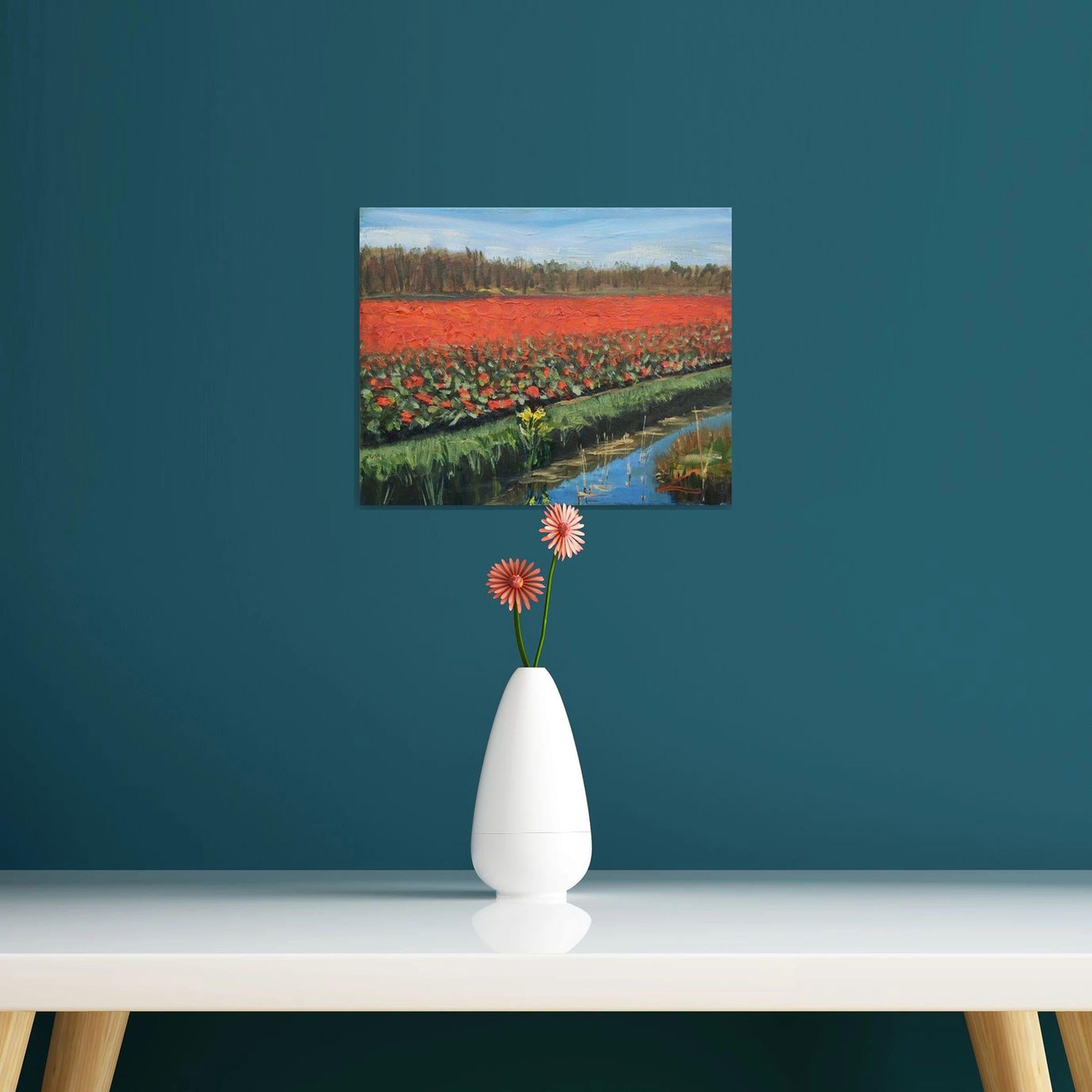 Tulip fields, Painting, Oil on Canvas For Sale 1