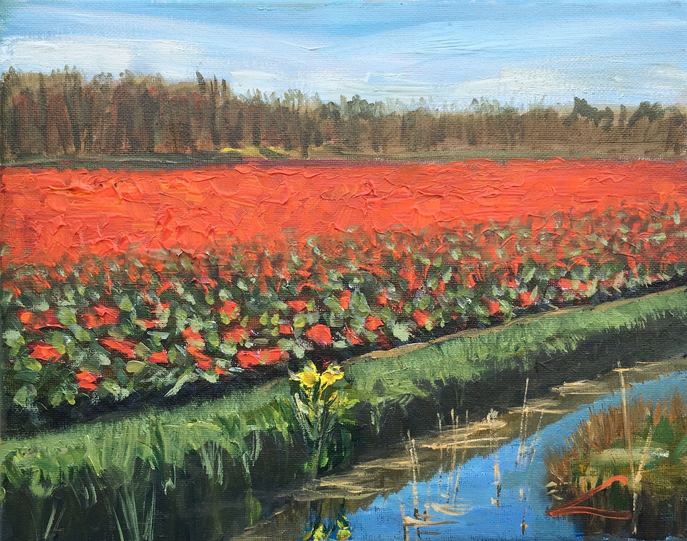Plain air oil on canvas painting of a spring landscape with tulip fields. :: Painting :: Impressionist :: This piece comes with an official certificate of authenticity signed by the artist :: Ready to Hang: Yes :: Signed: Yes :: Signature Location: