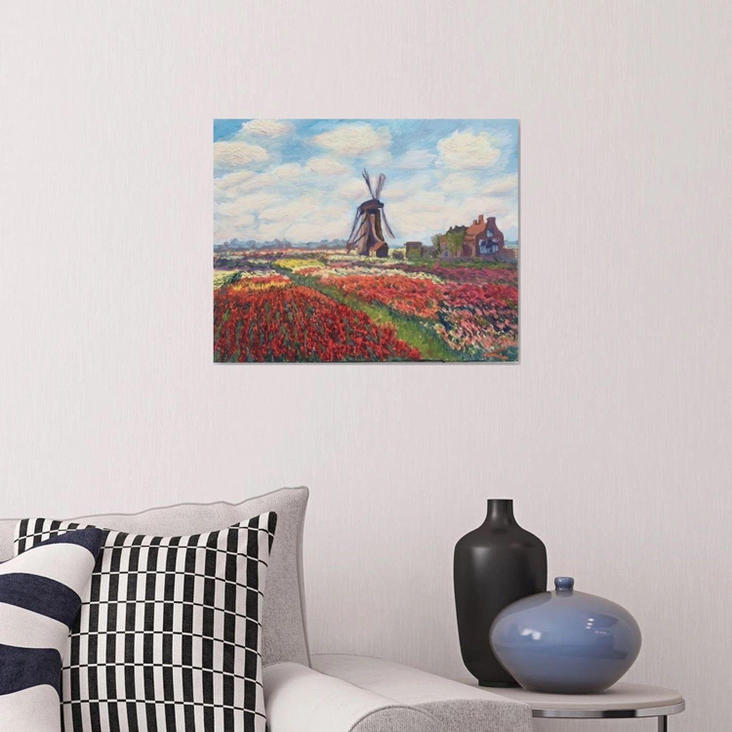 Tulip fields with a windmill, Painting, Oil on Canvas For Sale 1