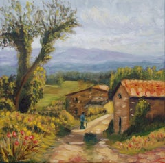 Tuscany farm road, Painting, Oil on Canvas